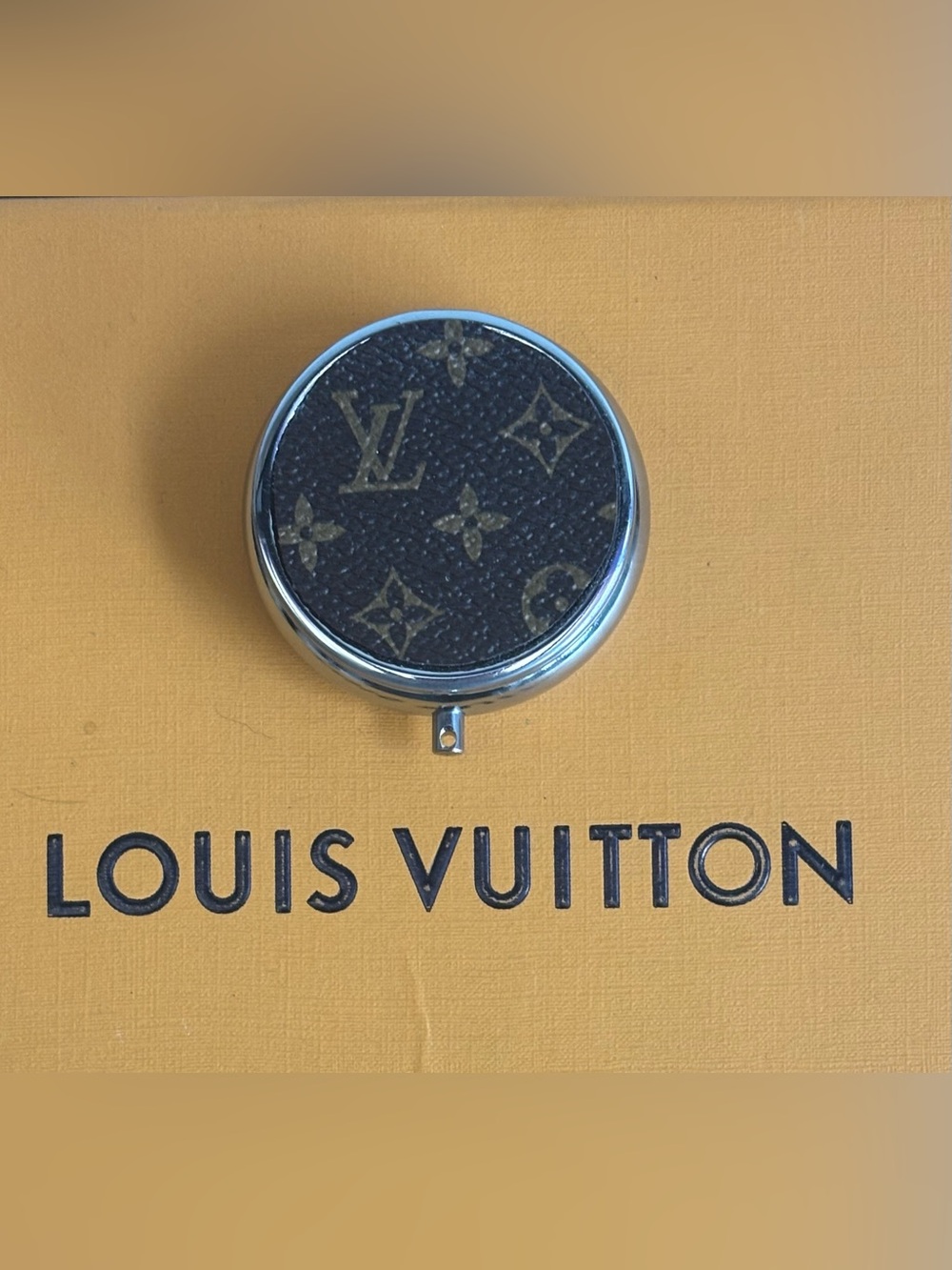 Louis Vuitton Pill Box, Jewelry Box, Mirror, 2 in diameter